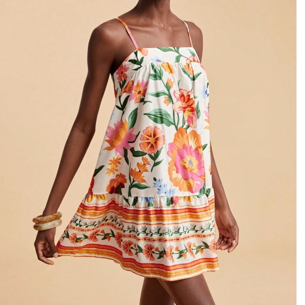 Boho Floral Print ruffle Hem Cami Mini Dress - Picture 3 of 5